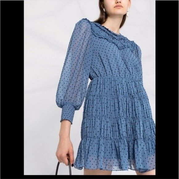 SANDRO Gwen Polka-Dot Ruffled Dress Womens Size 40 US (Large) - Picture 3 of 13